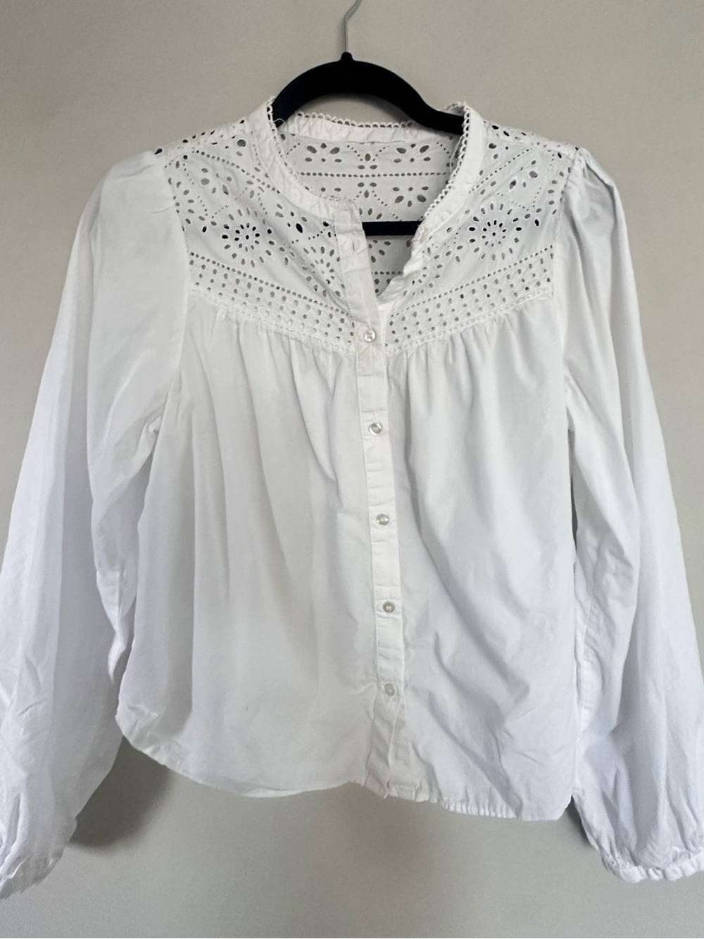 Gap White Eyelet Embroidered Cotton Button Front Blouse Cottagecore Boho Sz S
